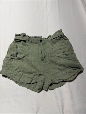 FP Movement by Free People Olive Green High-Waist Linen-Blend Shorts